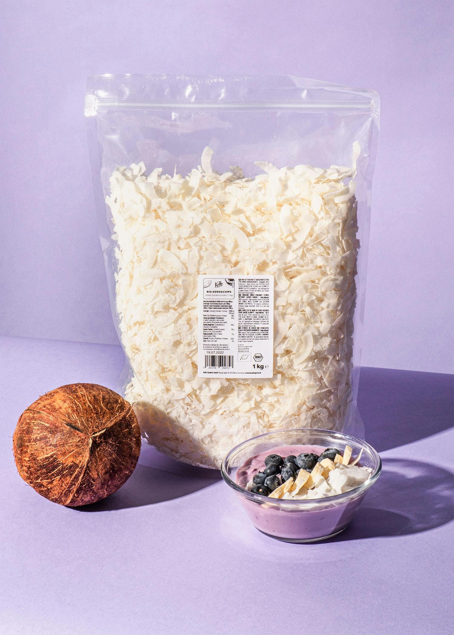 KoRo - Chips di cocco bio senza zuccheri aggiunti 1 kg - 100% cocco - Snack & Topping - Non zuccherato