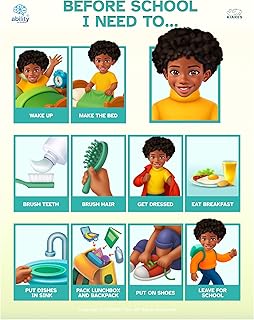 Before School Routine Chart 12.5x16.5 Inches Visual Schedule for Kids with Autism, Morning Schedule, Daily Routine Chore Chart (African American Boy)