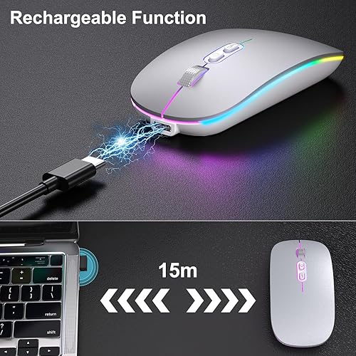 Miniatura 3 de Actualización Ratón inalámbrico LED, mouse delgado y silencioso 2.4G portátil óptico de oficina con USB y receptor tipo C, 3 niveles de DPI