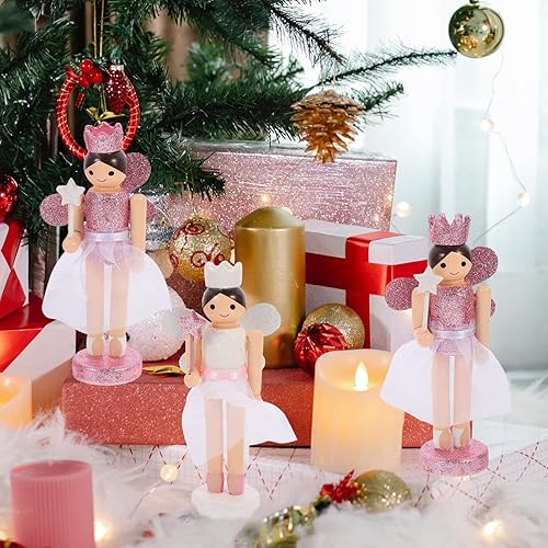 Miniatura 7 de STOBOK 3 figuras de cascanueces de ángel para niña, cascanueces de Navidad, adornos de cascanueces de madera, decoración de cascanueces de