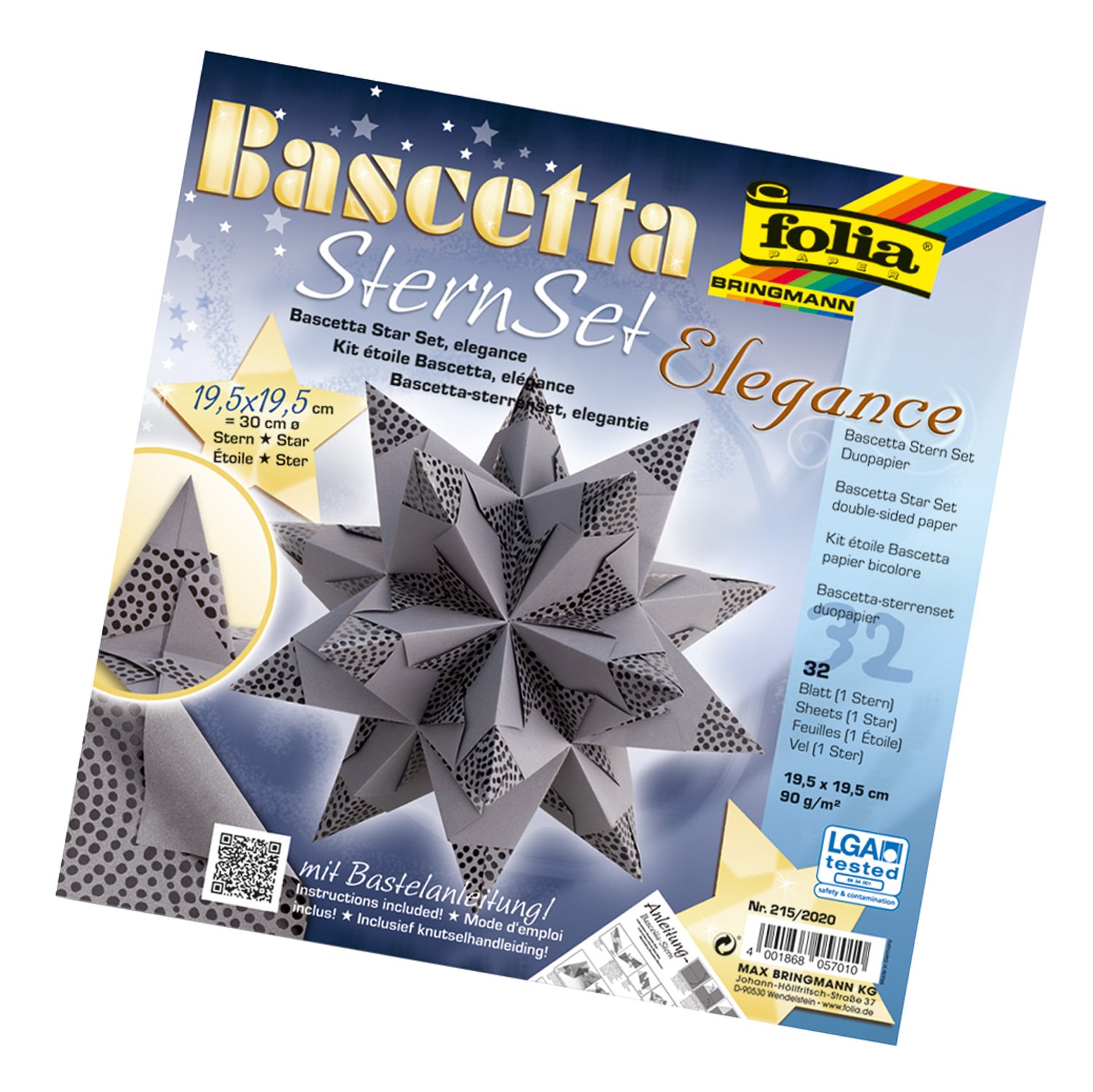 folia 836/3030 Bascetta Star Handicraft set, blue, Card, charcoal, 19,5 x 19,5 cm