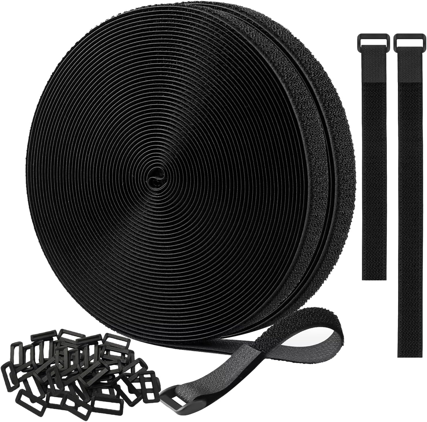 FOURGUN Adjustable Cable Straps with 24 Buckles 1" x 16Ft - Reusable Hook & Loop Nylon Ties, Free Cut to Length, Perfect for Home/Office/Workshop Wire Management, Cord Organization & Secure Storage.