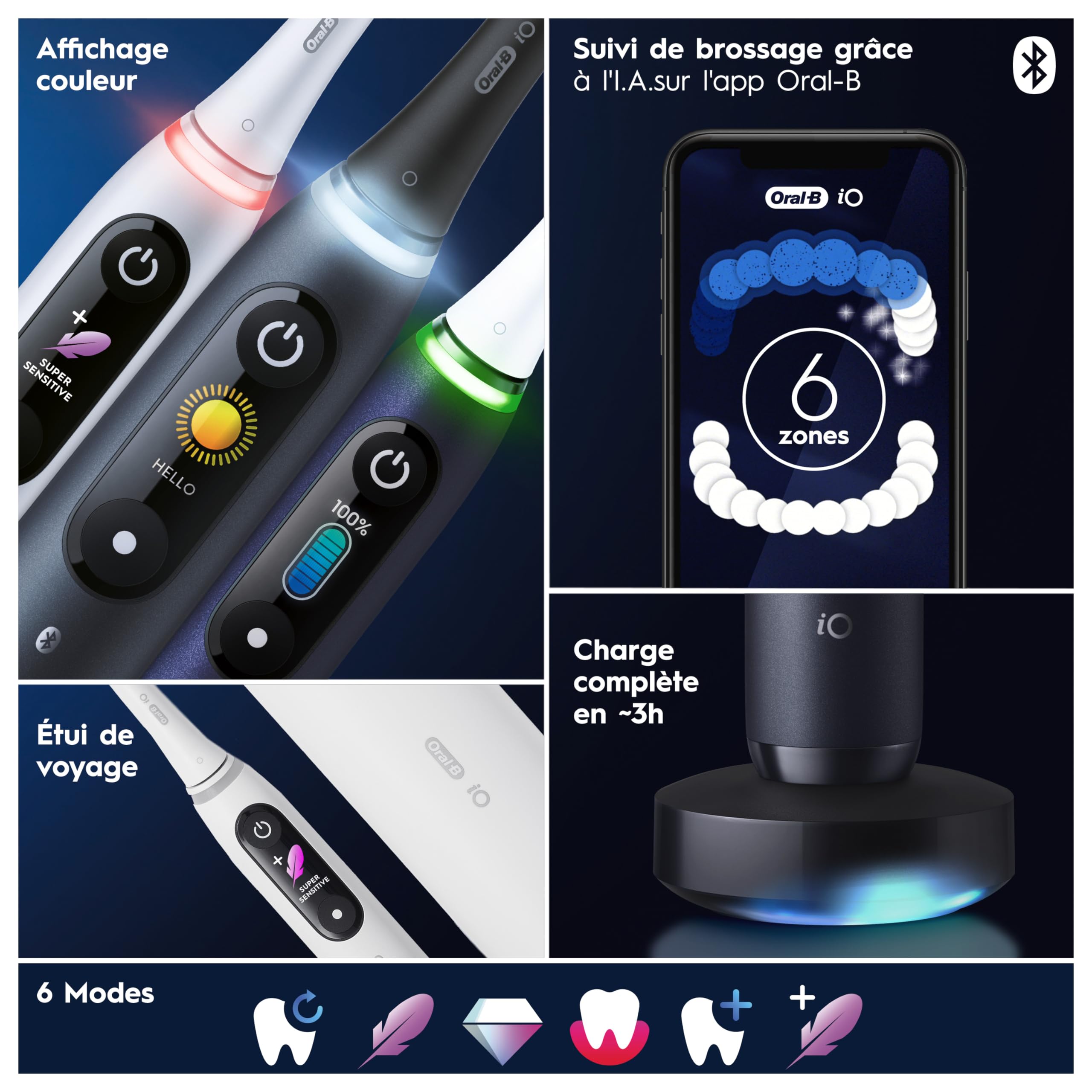 Oral-B iO 8N Brosse À Dents Électrique Blanche connectée Bluetooth, 2 Brossettes, 1 Étui De Voyage, Ensemble de 4 pièces