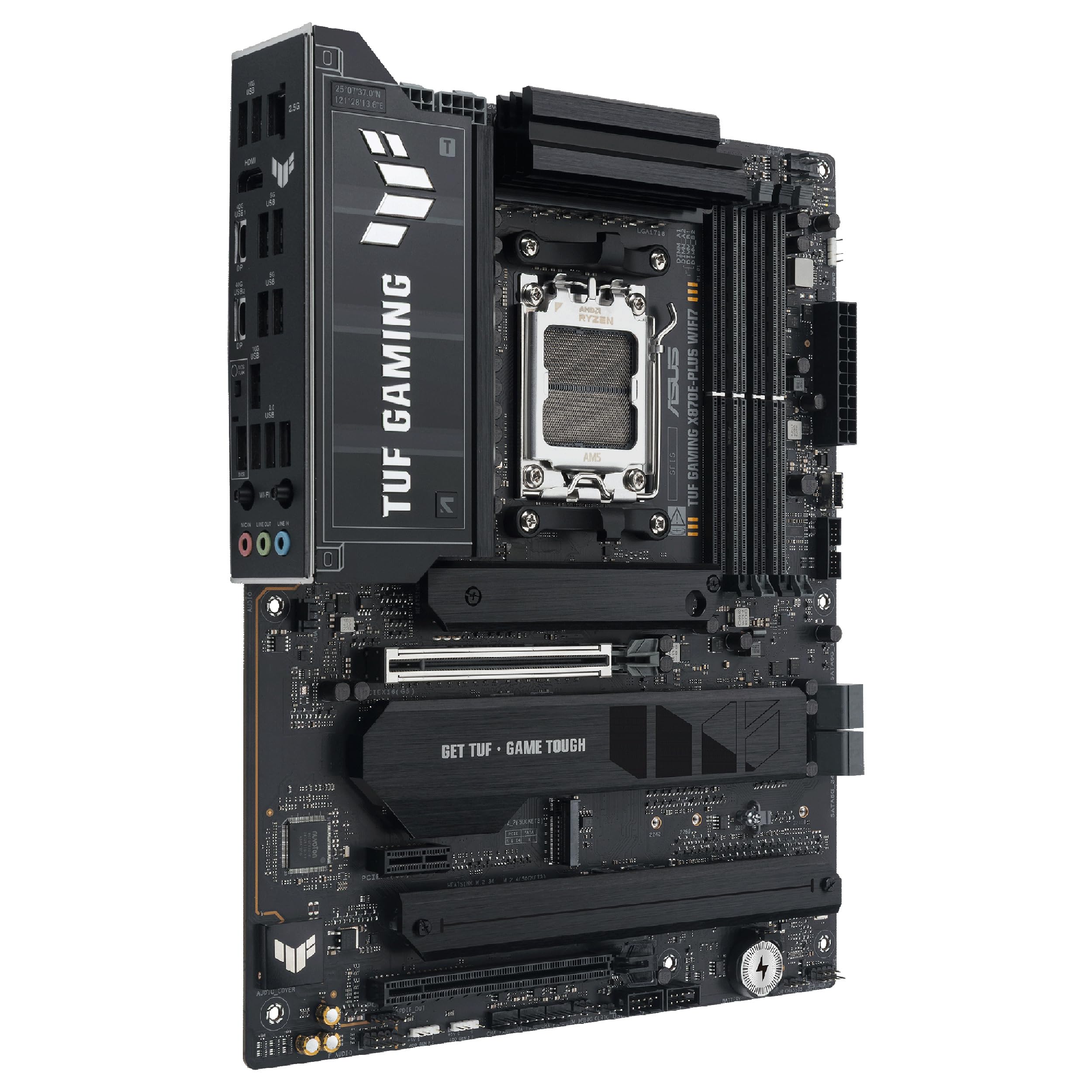 ASUS TUF Gaming X870E-PLUS WIFI7 Placa Base AMD X870E ATX, VRM de 16+2+1 Fases, DDR5, PCIe 5.0, Q-Release Slim, M.2, WiFi 7, USB4 Tipo-C, Aura Sync, AI Cooling II, AI Networking II y AI Overclocking