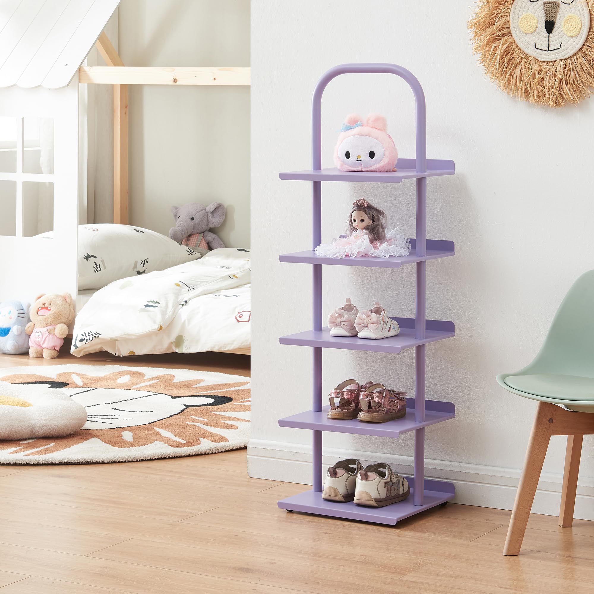 [en.casa] Scarpiera per Cameretta a 5 Ripiani Scaffale Multifunzionale Porta Scarpe Oggetti per Bambini Mobile per Ingresso Corridoio in Acciaio 96x30x27 cm - Viola