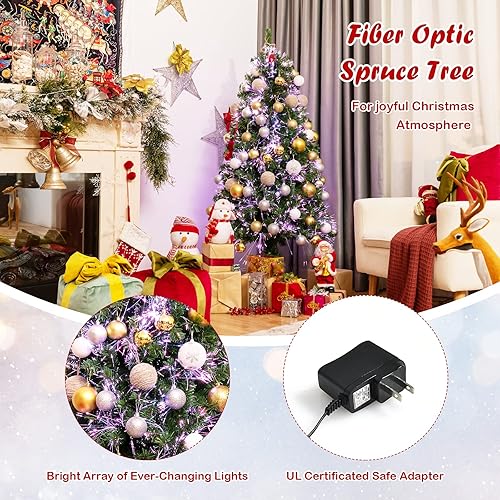 Miniatura 4 de Goplus Árbol de Navidad de lápiz de fibra óptica de 7 pies, árbol de Navidad artificial delgado preiluminado con luces de colores, 697 puntas de