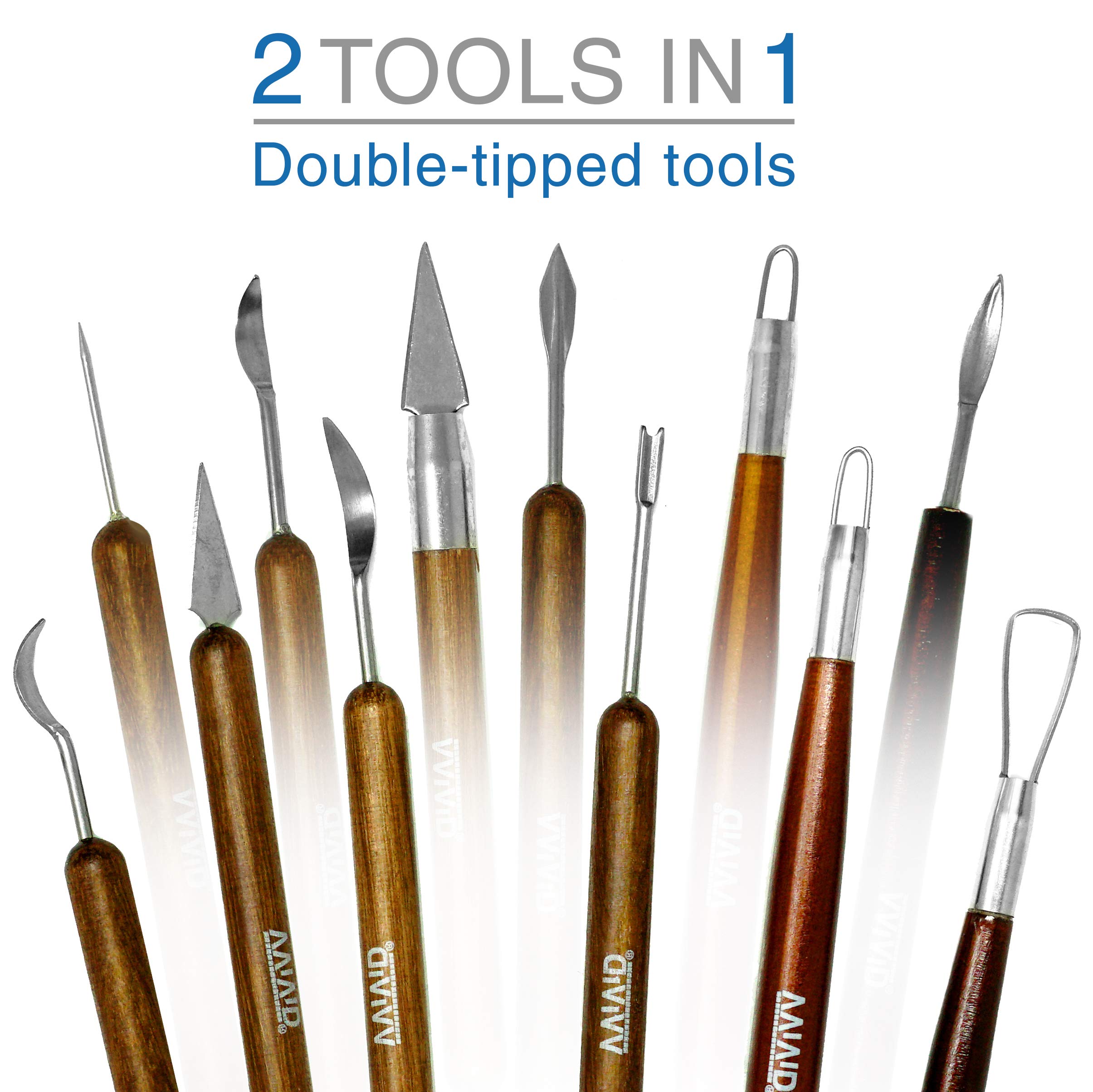 VViViD Sculpt Lot De 6 Outils à Main à Double Extrémité En Acier Avec Poignée En Bois Et Argile