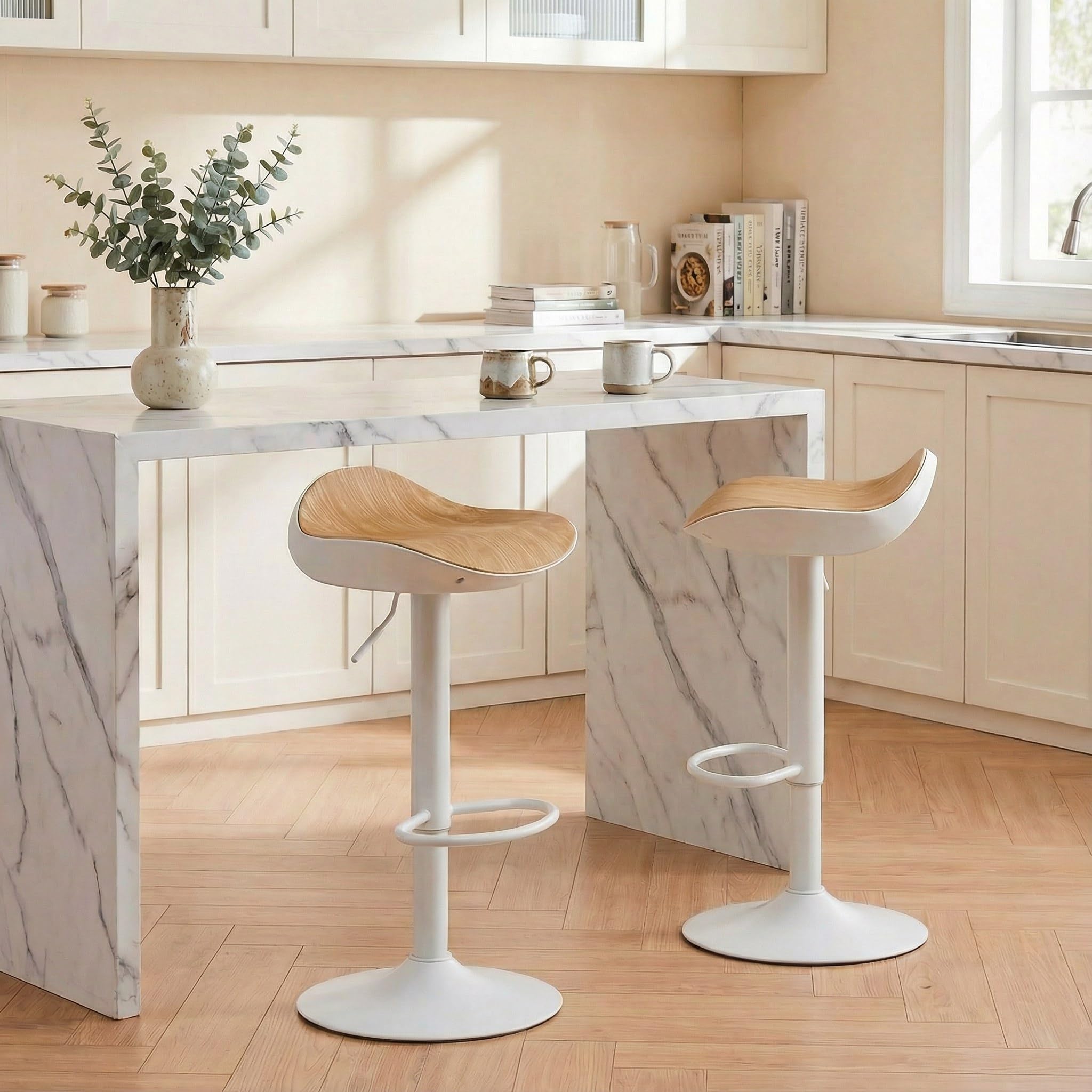 YOUNIKE Sgabello da Bar, Sgabelli Alti da Cucina Sedia da Bar, con Schienale e Girevole a 360°Altezza Regolabile Montaggio Facile, per Cucina Casa e Bar, Bianco