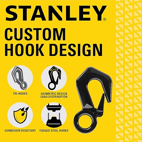 Miniatura 3 de STANLEY S1052 Black/Yellow 5/8" x 15' Poly-Blend Braided Tow Rope with Heavy Duty Black Tri-Hooks - 2,400 lb Safe Working Load / 7,200 lb Break