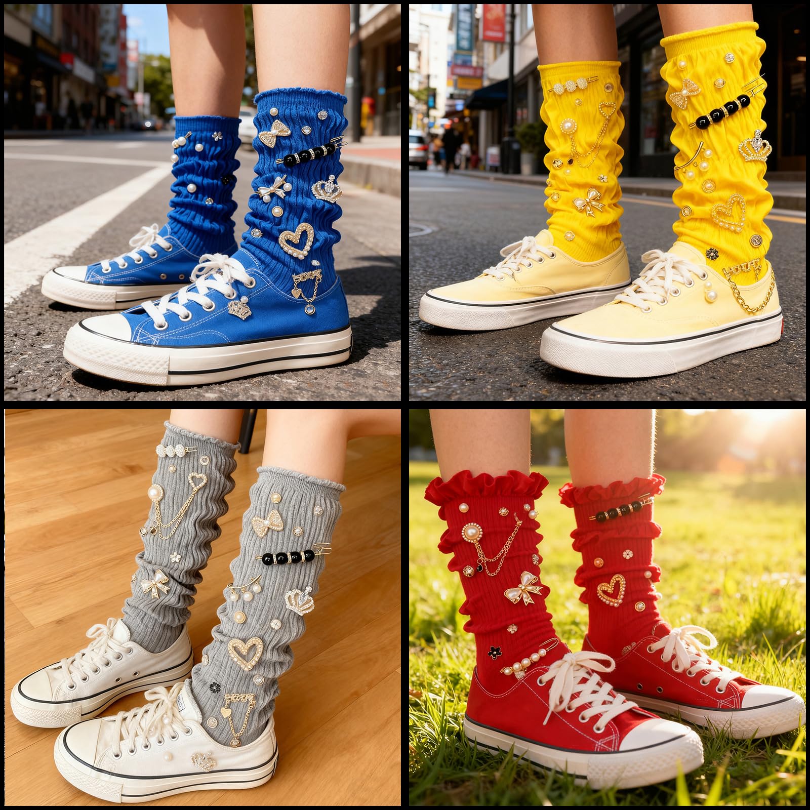 Juego de 60 calcetines de basura, broches de seguridad, broches de seguridad para sombreros de mujer, broches y alfileres, calcetines con diamantes de imitación de perla, caja de almacenamiento de