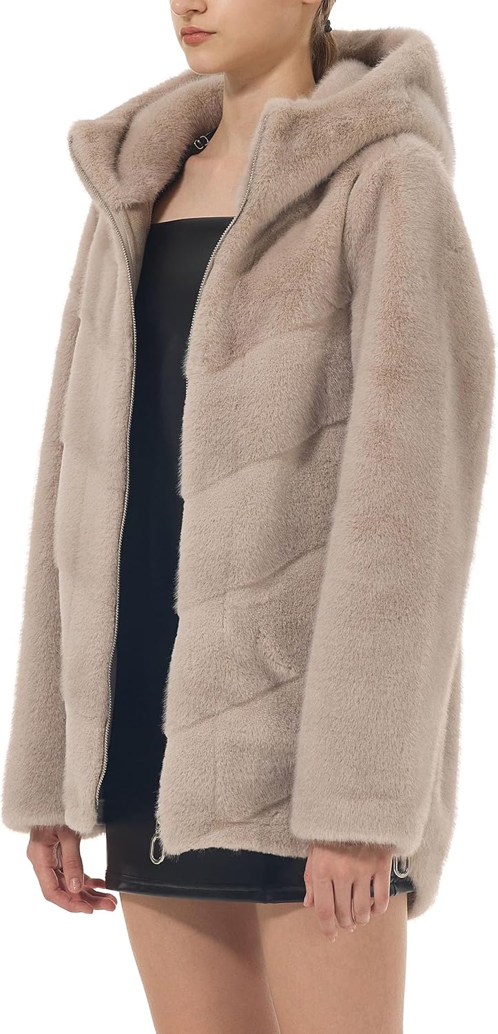 Women's Faux Fur Coat Zip Up Hoodie Faux Mink Fur Fluffy Open Front Hooded Jacket Fall Winter Coats with Pockets - Image 2