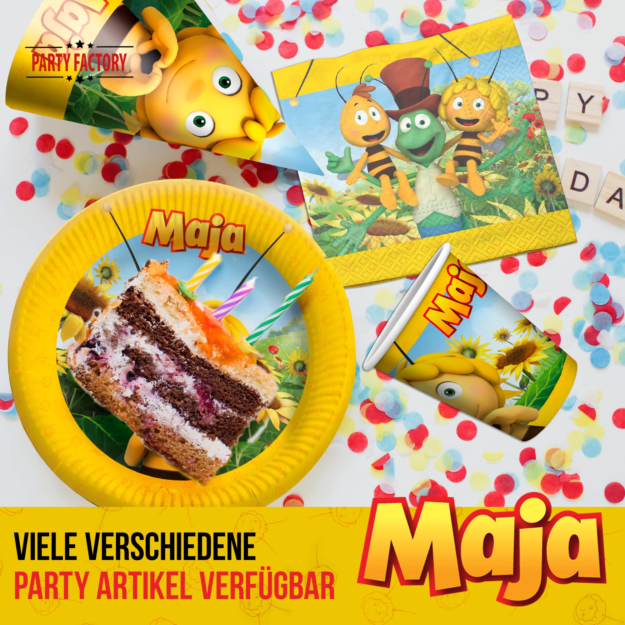 Set Festa Ape Maja 36 Pezzi – 8 Bicchieri 250 Ml, 8 Piatti 23 Cm, 20 Tovaglioli 33x33 Cm, Per Compleanno E Feste A Tema, Usa E Getta