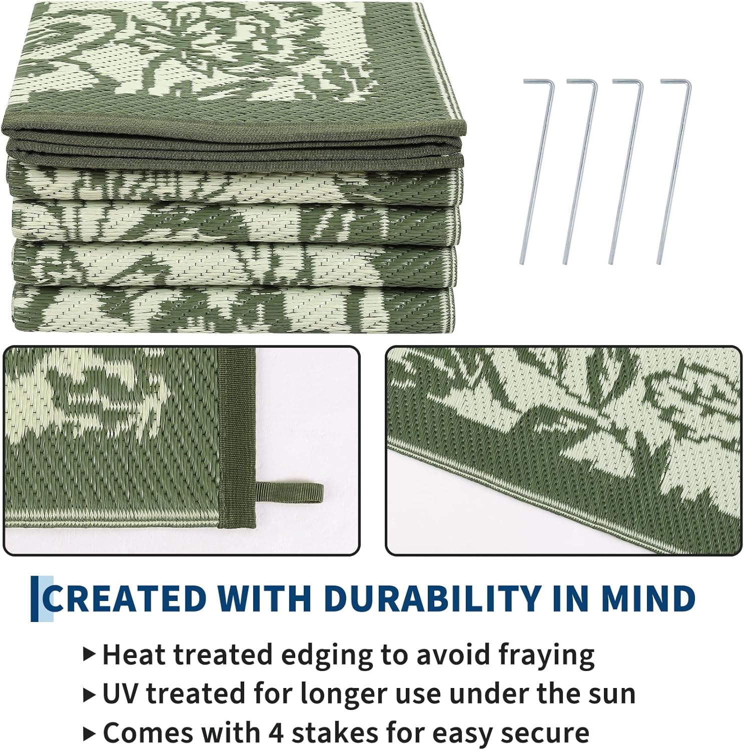 Garvee Outdoor Rugs 8’x10’ Waterproof Reversible Mats, Large Area Plastic Straw Rug, Outside Carpet, Butterfly Floral Rv Mat for Patio Camping Picnic Backyard Deck Balcony Porch Beach Trailer