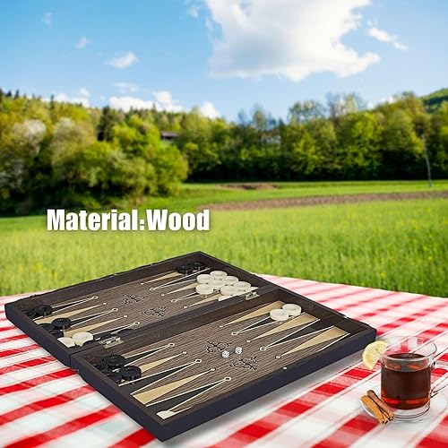 Miniatura 4 de LaModaHome - Juego de backgammon prémium para adultos y niños, tabla plegable de madera, ropa magnética, diversión para familiares y amigos, juego