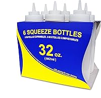 Vista 4 de Botellas compresibles New Star Foodservice 26269, de plástico, boca ancha, de 32 oz, paquete de 6 unidades, transparente