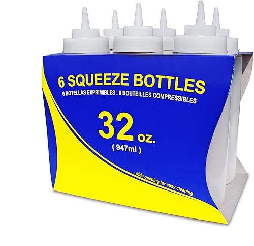 Miniatura 4 de Botellas compresibles New Star Foodservice 26269, de plástico, boca ancha, de 32 oz, paquete de 6 unidades, transparente