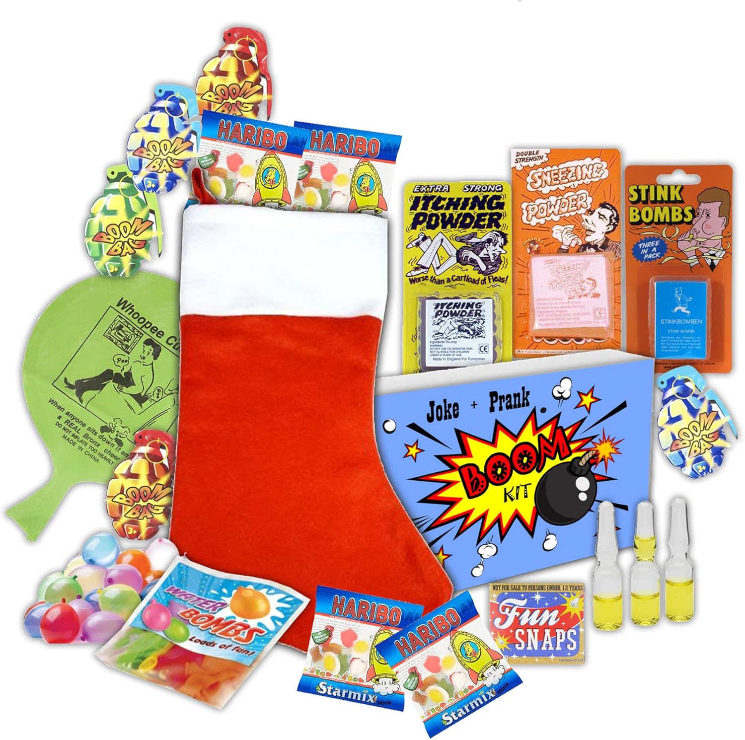 16pieces Christmas Joke and Prank Boom Stocking Festive Fun with Mini