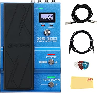 Boss XS-100 Poly Shifter Pedal Bundle with Gearlux Instrument and MIDI Cables, Picks, and Austin Bazaar Polishing Cloth
