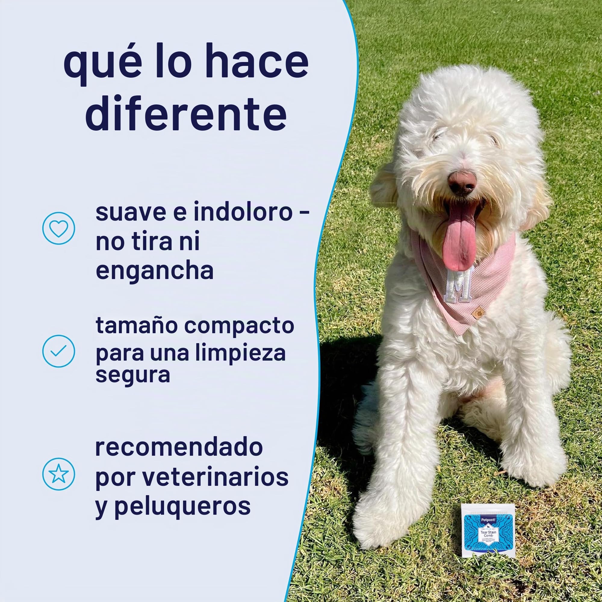 Petpost | Peine Cepillo Limpiador de Manchas Oculares para Perros – Con Dientes Extra Finos para Quitar Eficientemente Costras y Mucosidad a tu Shih Tsu o Maltés