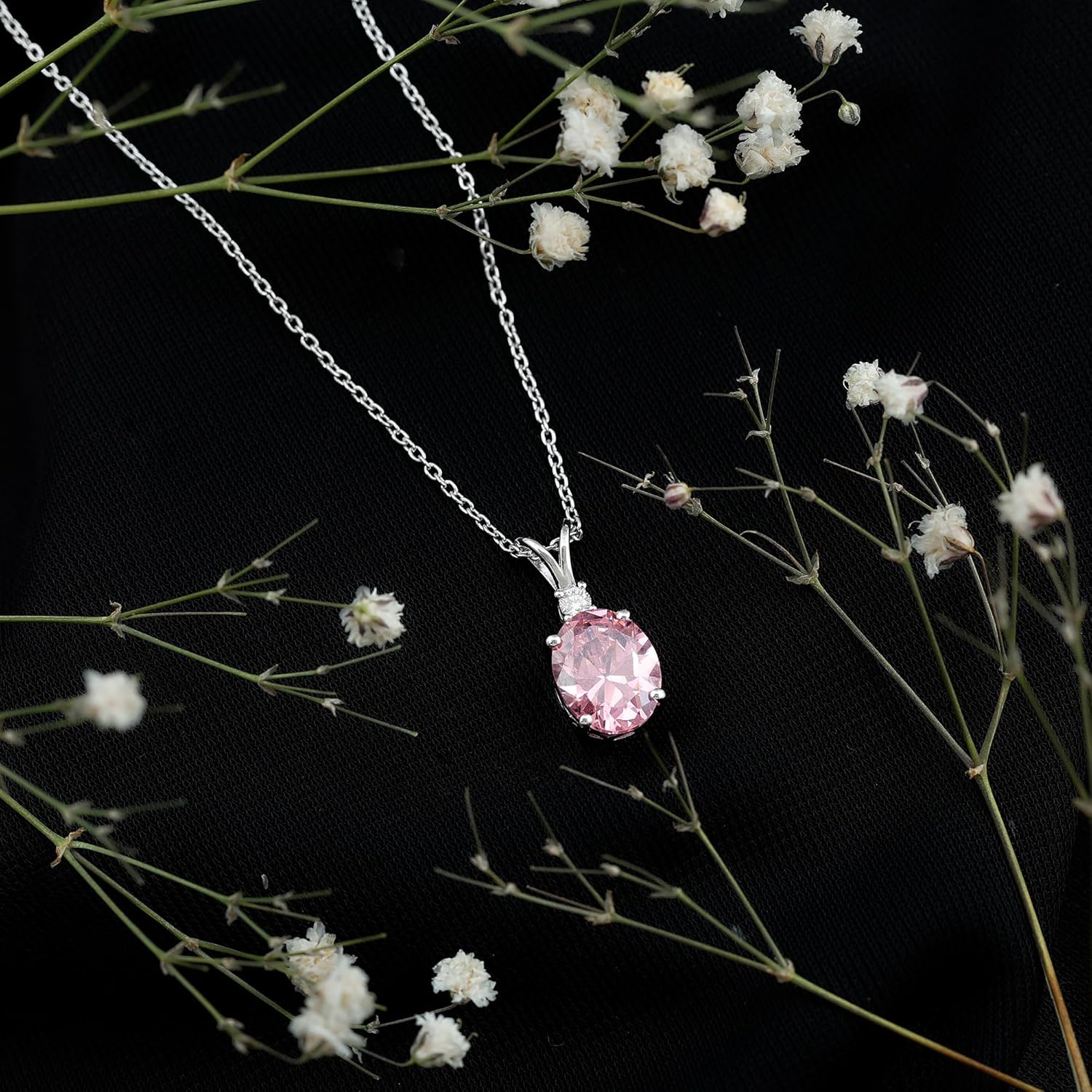 Certified 4 Carat Lab Grown Pink Sapphire Necklace with Silver Chain, AAAA Quality - Gift For Special Occasions - Image 3