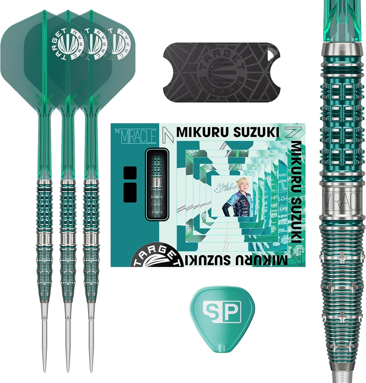 Target Japan Miracle G7 Steel Tip Darts with Kflex, 23G/25G | 95% Tungsten Dart Set, K-Flex Flights & Shafts No.2, Nano Storm Swiss Point Tips, Mikuru Suzuki Gen 7, Storage Tin & Point Guard/Stand