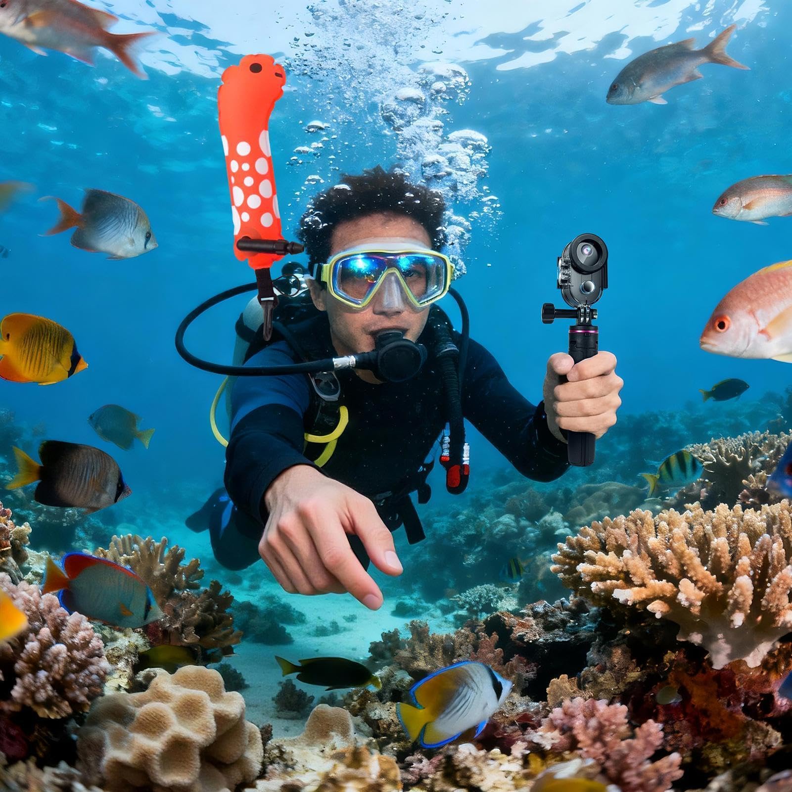 Boa da nuoto gonfiabile per la sicurezza in acqua, galleggianti con marcatore per piscina, pesca, snorkeling, pratica subacquea