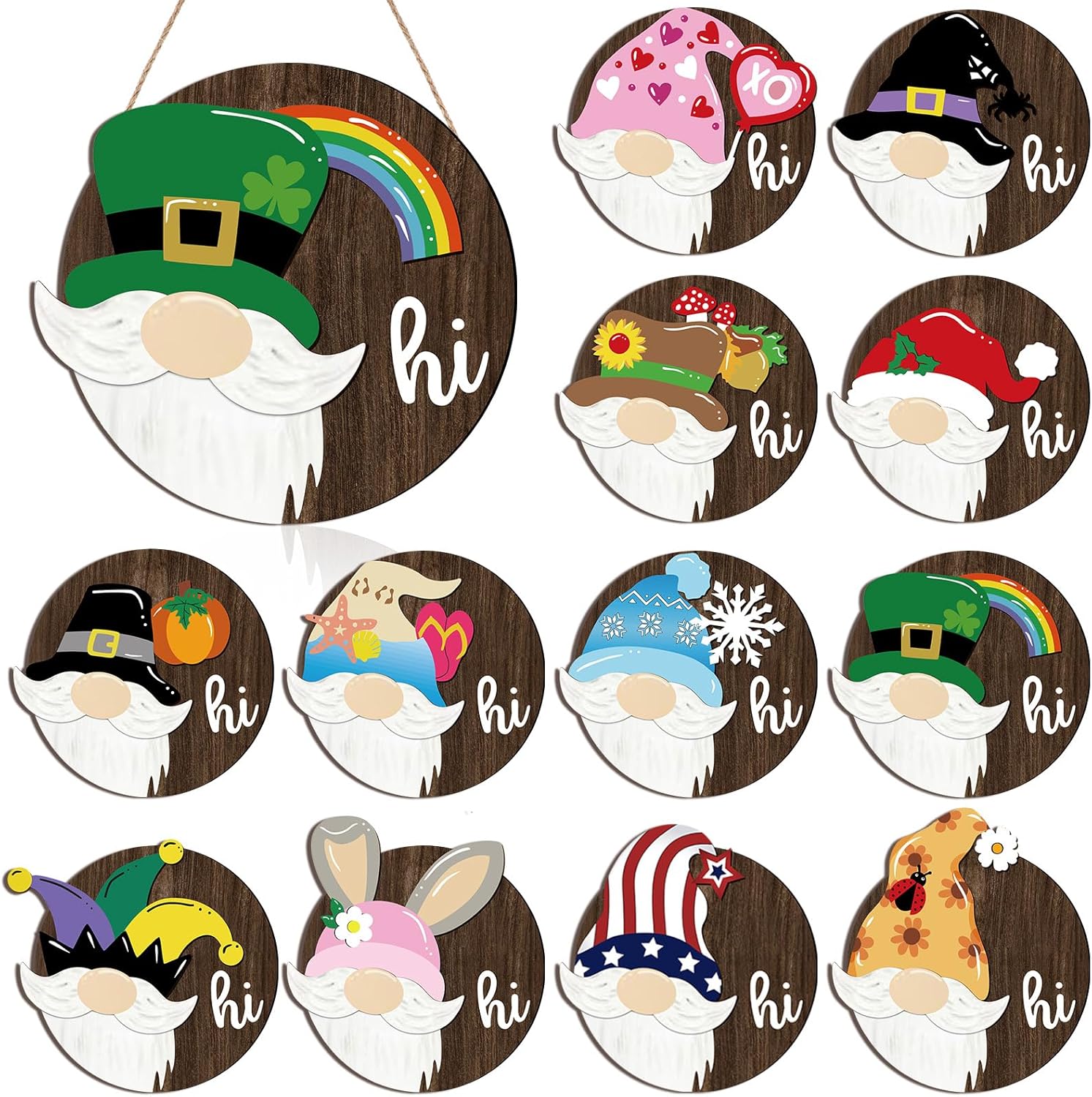 13 Set Interchangeable Wooden Gnome Decor 11.8 Inch Christmas Gnome Decorations Holiday Farmhouse Welcome Sign for Home Xmas Winter Party Decoration Gift - Image 8