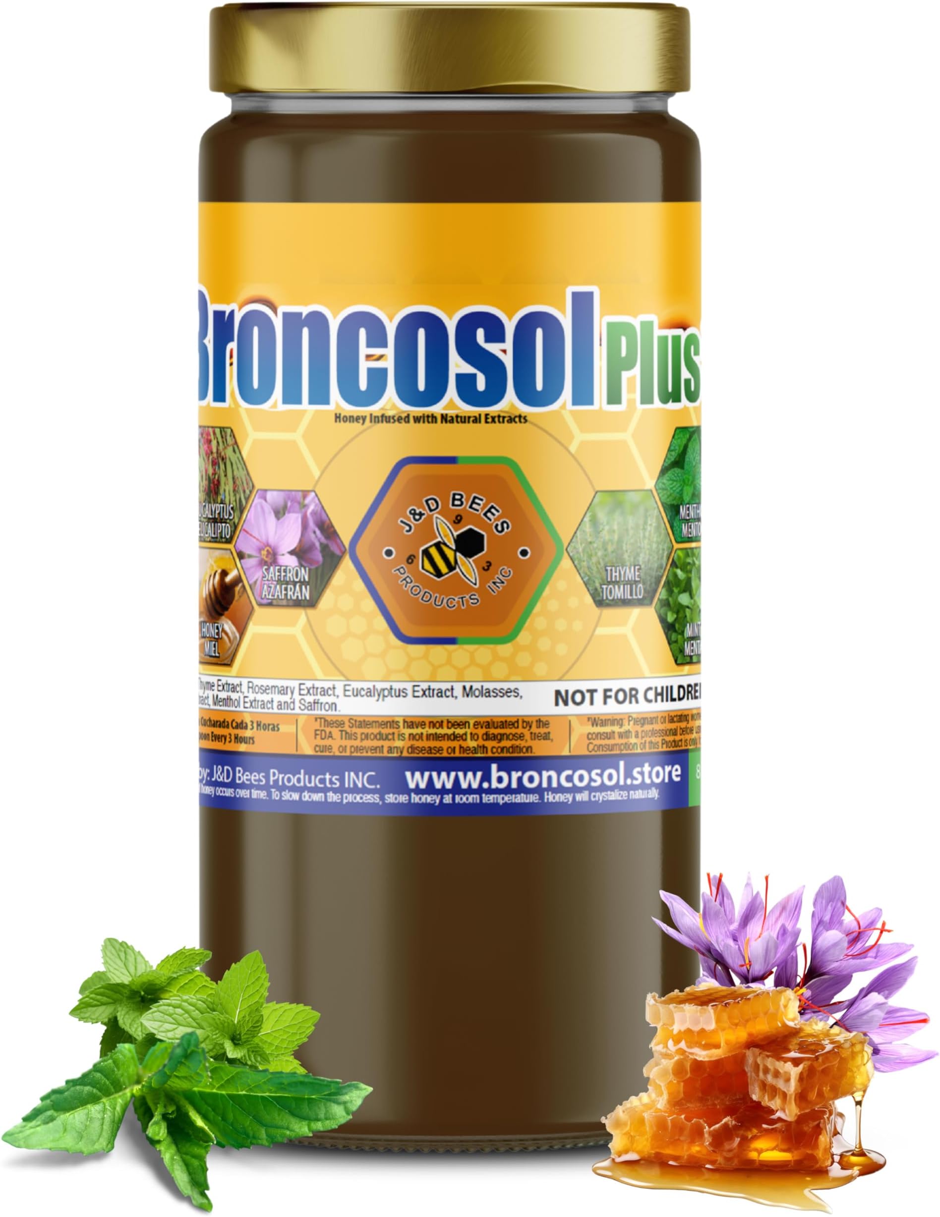 BRONCOSOL PLUS - honey with Zaffron, Eucalyptus, Mint and more Extracts, 12oz