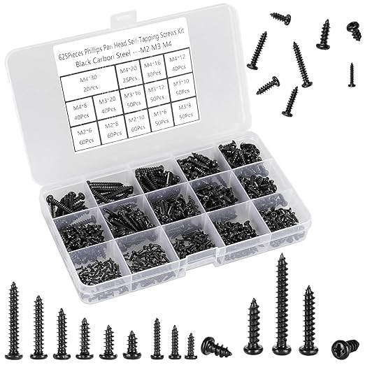 625 Tornillos Autorroscantes M2 M3 M4 Cabeza Plana Phillips Acero miniatura 7