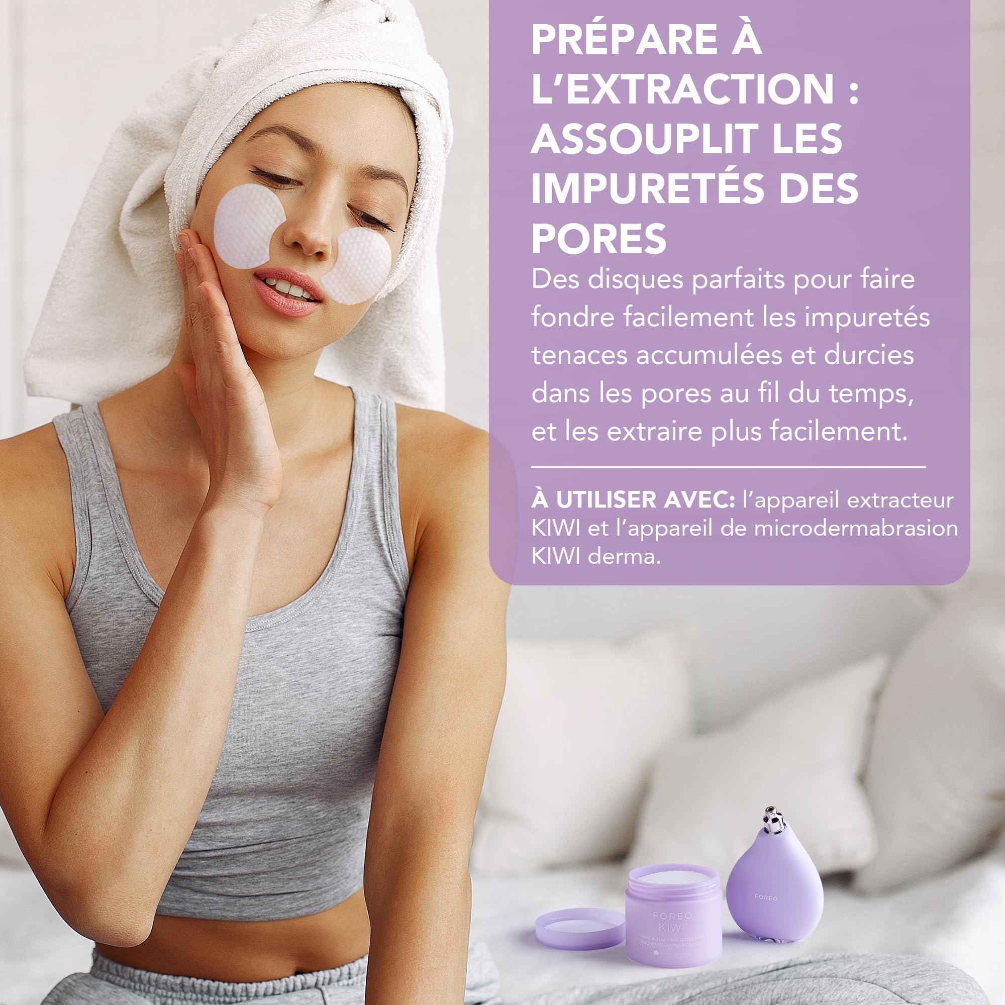 FOREO KIWI derma Microdermoabrasione + Dischetti tonici pori Set | dispositivo microdermoabrasione, rimuovi punti neri, aspiratore pori, dischetti tonici, amamelide, esfoliante viso, diamante