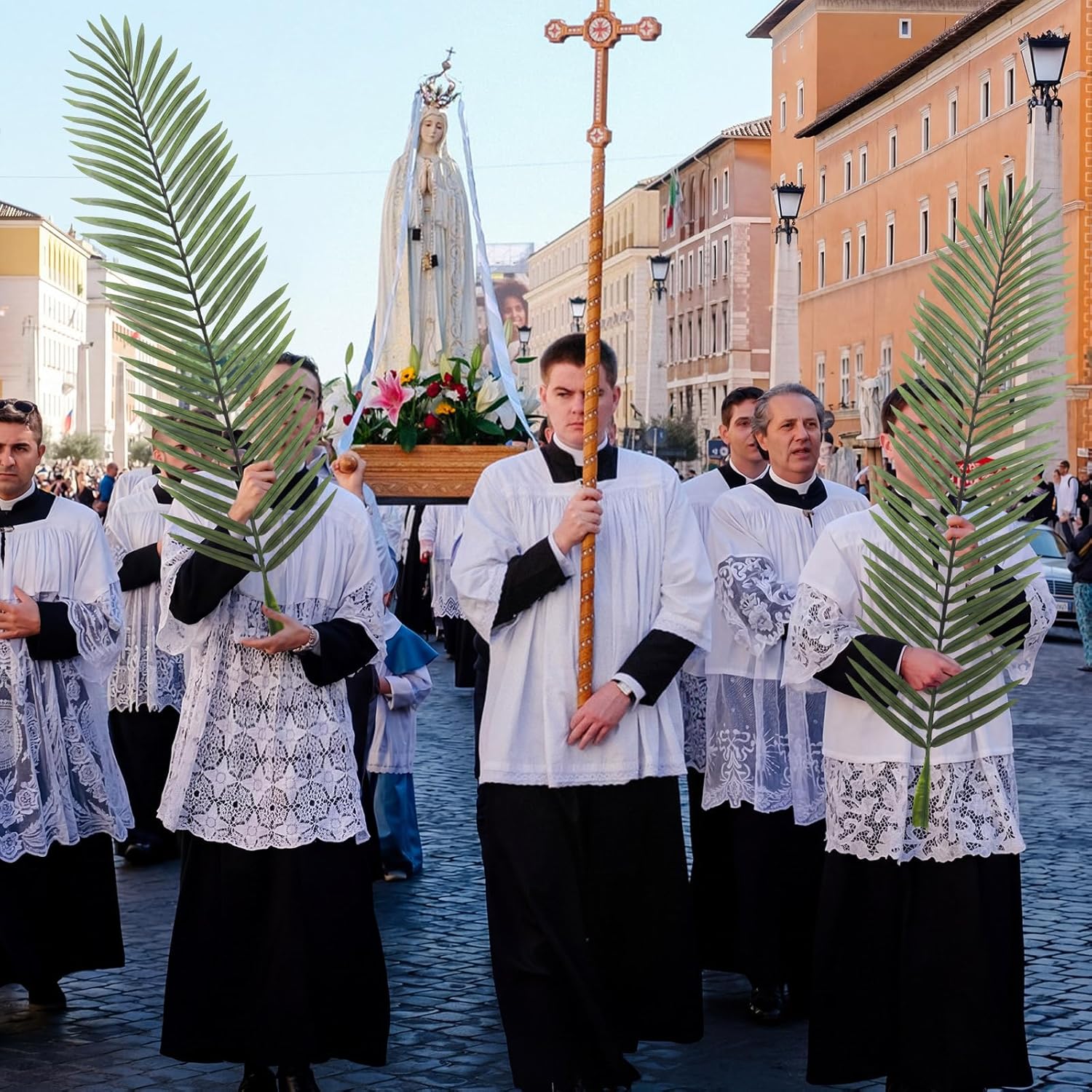 Giegxin 3 Pcs 55 Inch Palm Branches Leaves for Palm Sunday Easter Palms Fronds Artificial Leaves Stem Religious Christian Decor for Easter Holy Week Floral Arrangement Supply Church Altar Decor