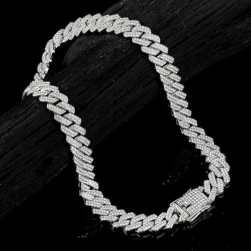 Miniatura 5 de JUNVirtuous - Cadena de eslabones cubanos, collar cubano de Miami con diamantes, de plata y oro, joyería con diamantes brillantes para hombres y