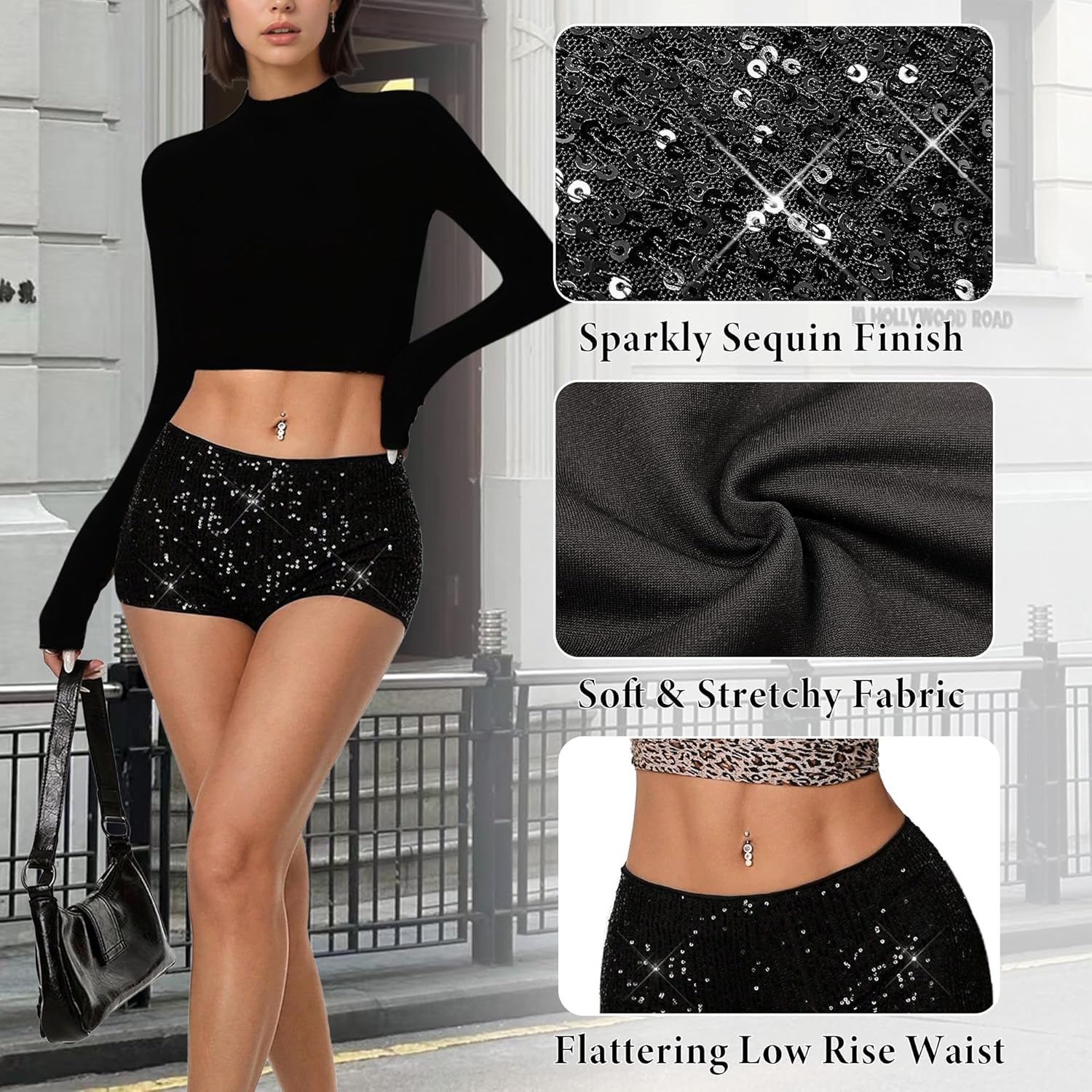 Ammiko Women's Cheetah Print Micro Shorts Sequin Leopard Shorts Low Rise Y2k Sexy Short Mini Rave Booty Club Outfits - Image 4