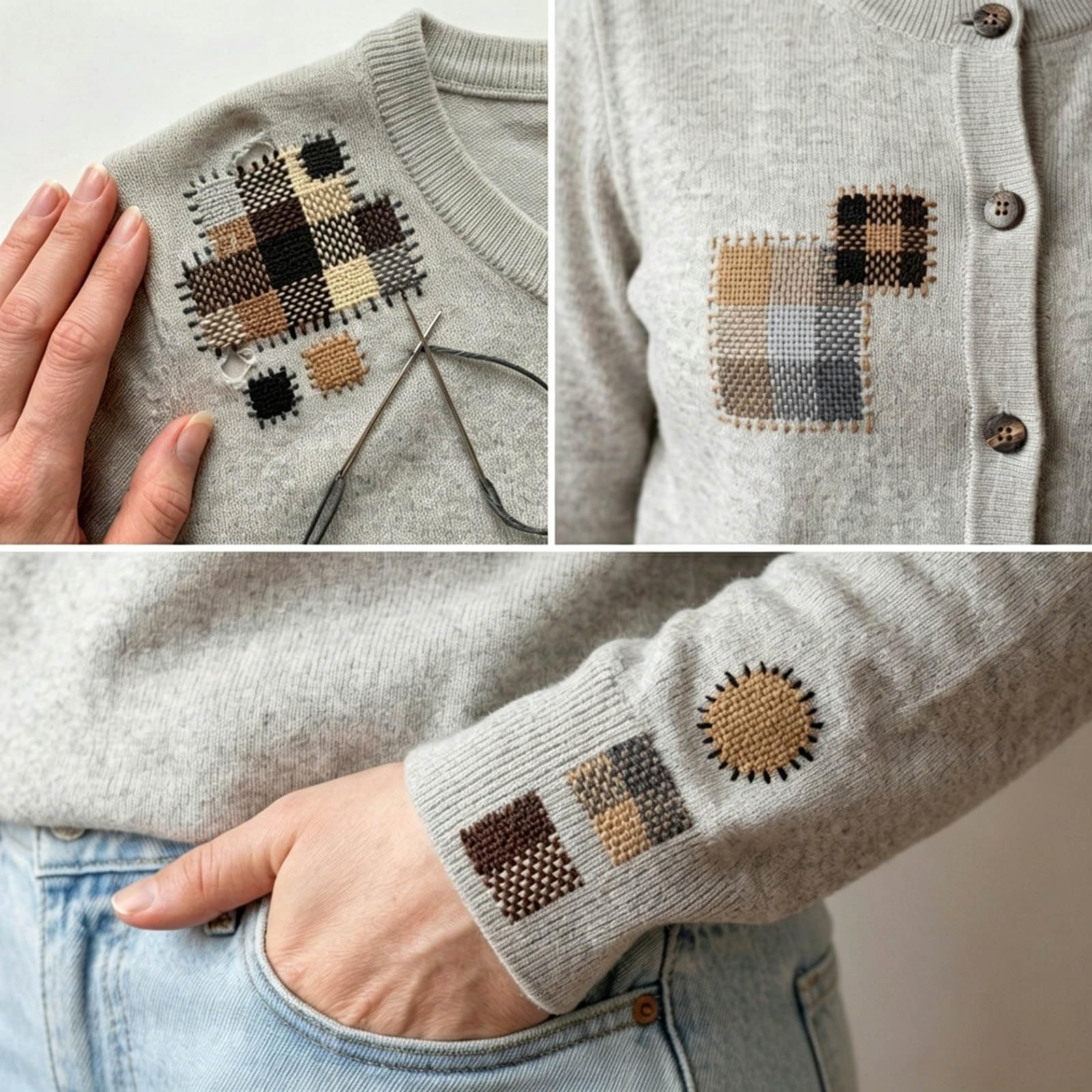 Reparaturgarn Set mit 48 Farben Stopfgarn, Nadel, Wollkamm, Stopfkamm für Heimnähen und gestrickte Kleidung, Reparatur Stickgarn Set
