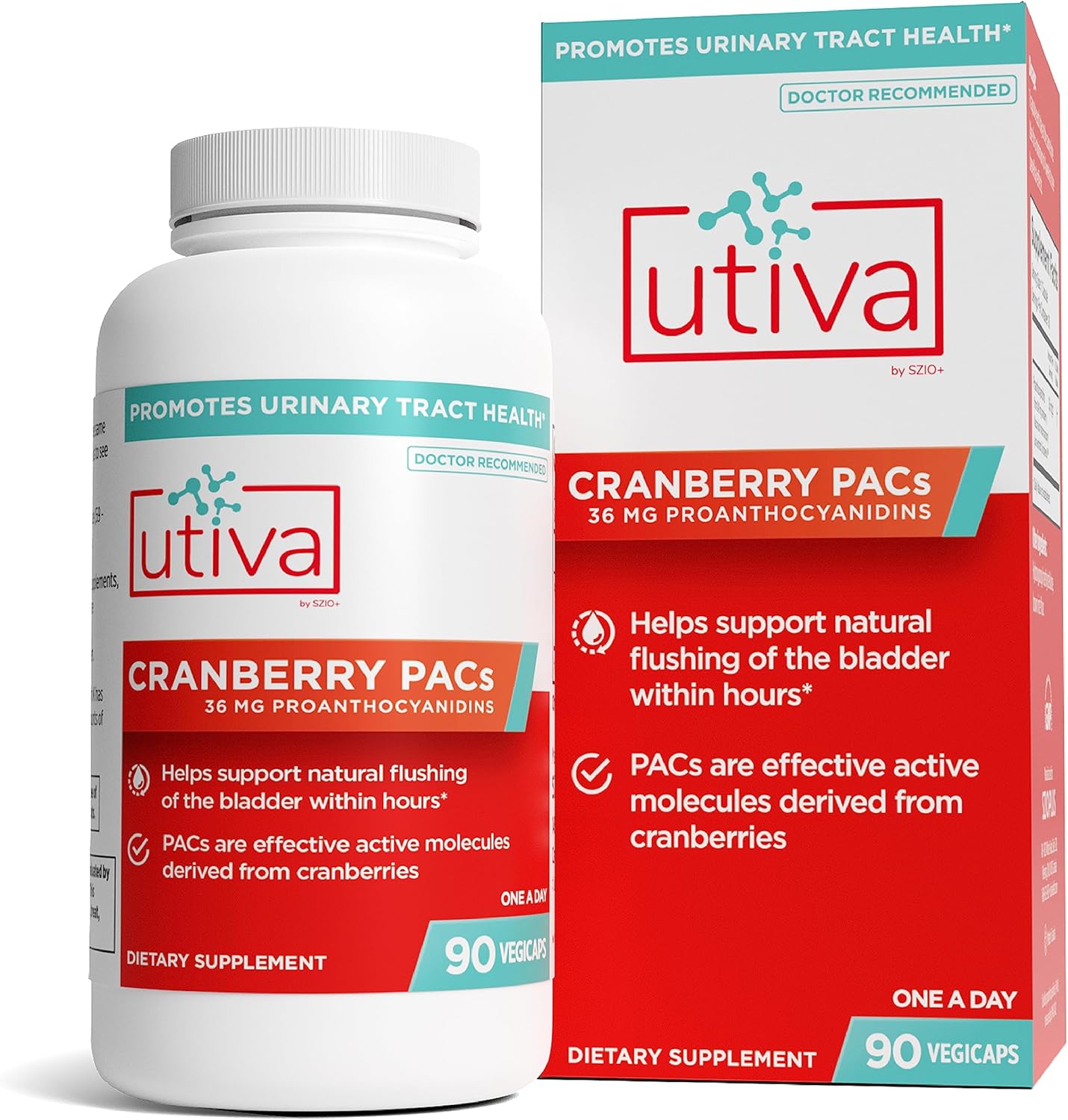 Utiva Cranberry PACs – Clinically Studied Ingredients 36mg PACs for UTI Avoidance - Supplement for Urinary Tract Health for Women and Men – Cranberry Extract Pills for Bladder Health, 90 Vegi Capsules