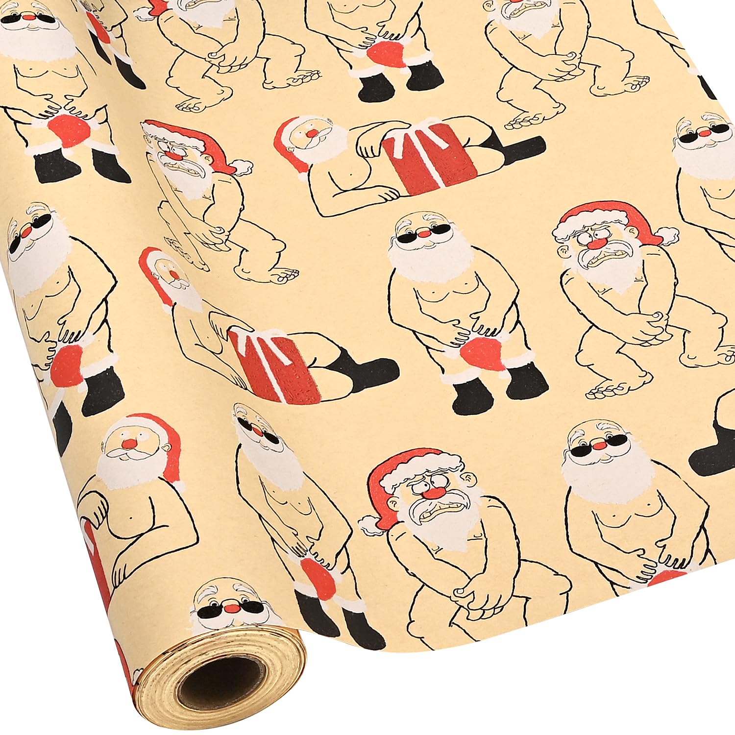 FMDPZUP Christmas Wrapping Paper Roll,15m *43cm Funny Santa Claus Eco Xmas Wrapping Paper Kraft Brown Paper Perpect for Christmas