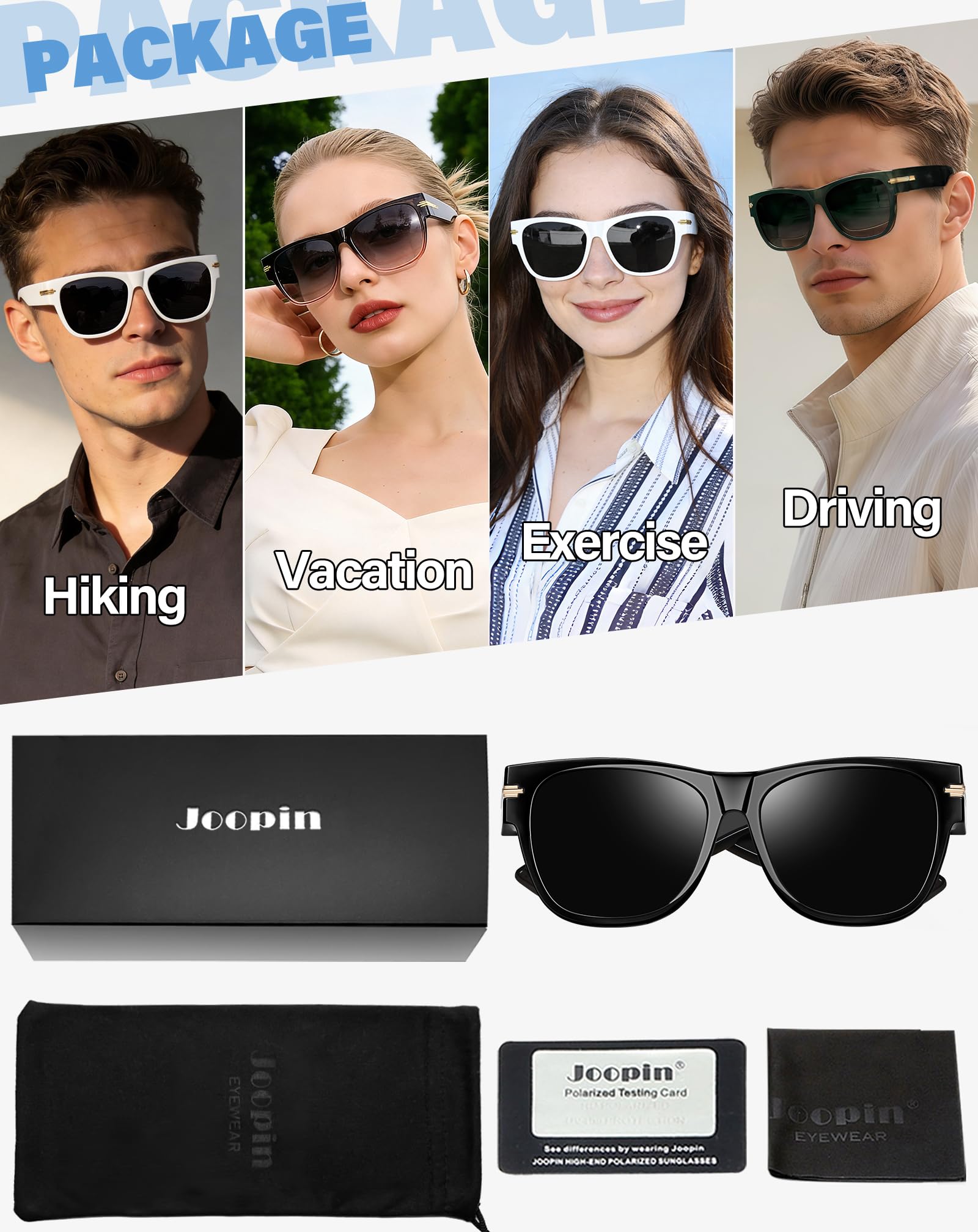 Joopin Surlunettes de Soleil Polarisées pour Femme et Homme, Lunettes de Soleil Superposable avec Monture Carrée TR90 pour Conduite UV400