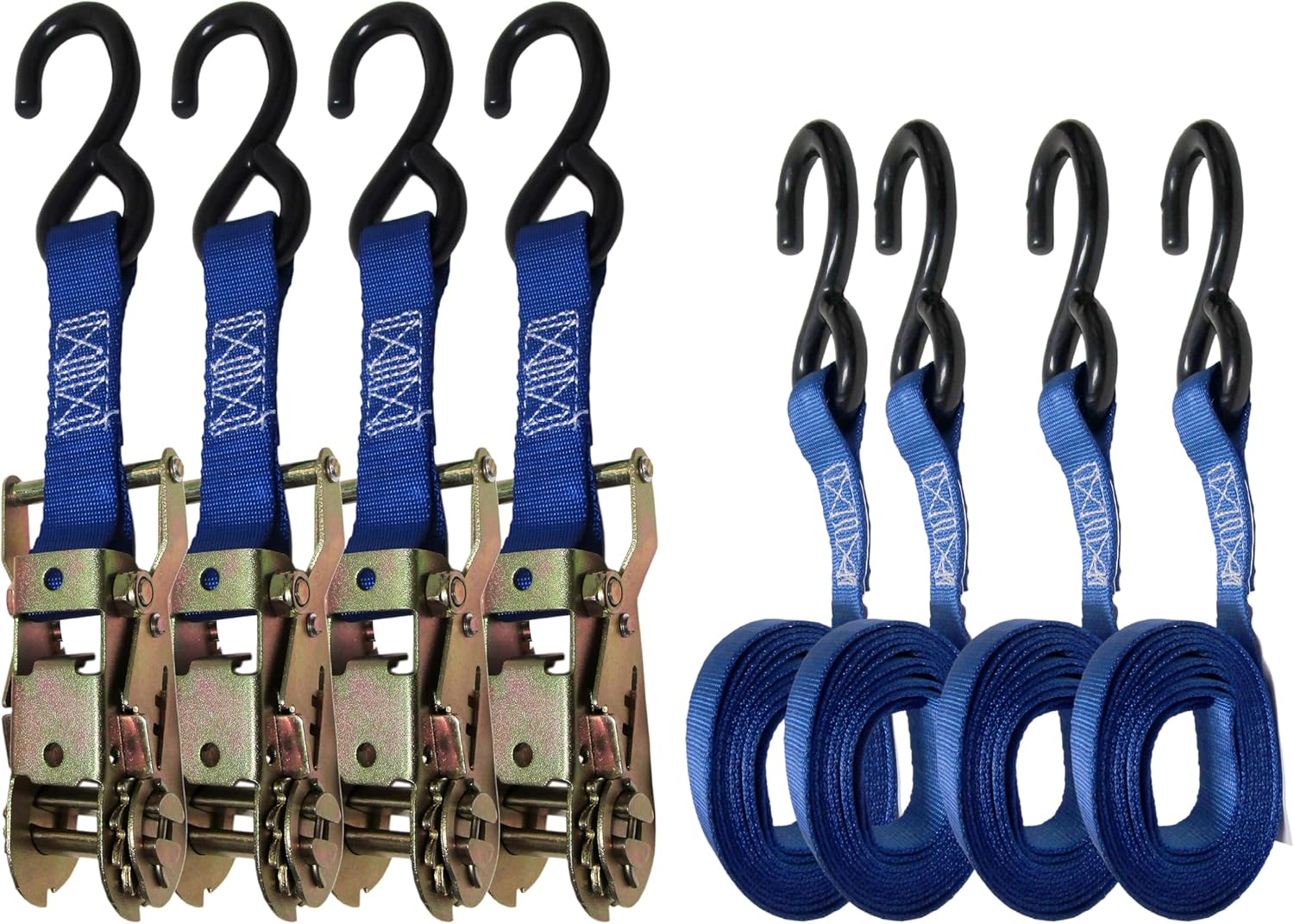 Blue 1" x 12' Ratchet Tie Down Straps Heavy Duty Cargo Hauling (1,000 lbs Working
