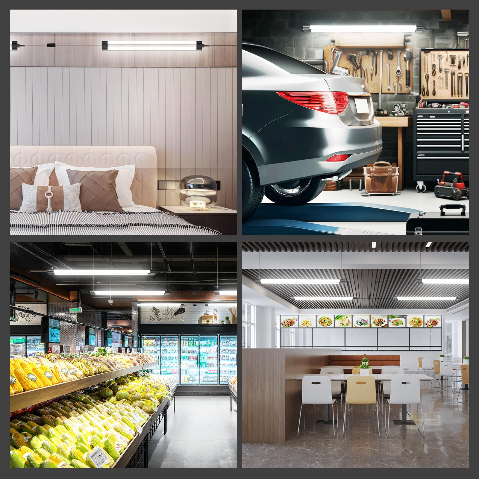 Listwa LED 120 cm, 40 W, 5000 lm, ściemniana neonowa biel, 6500 K, wodoodporna IP65, lampa sufitowa do garażu, magazynu, warsztatu, biura, 4 sztuki