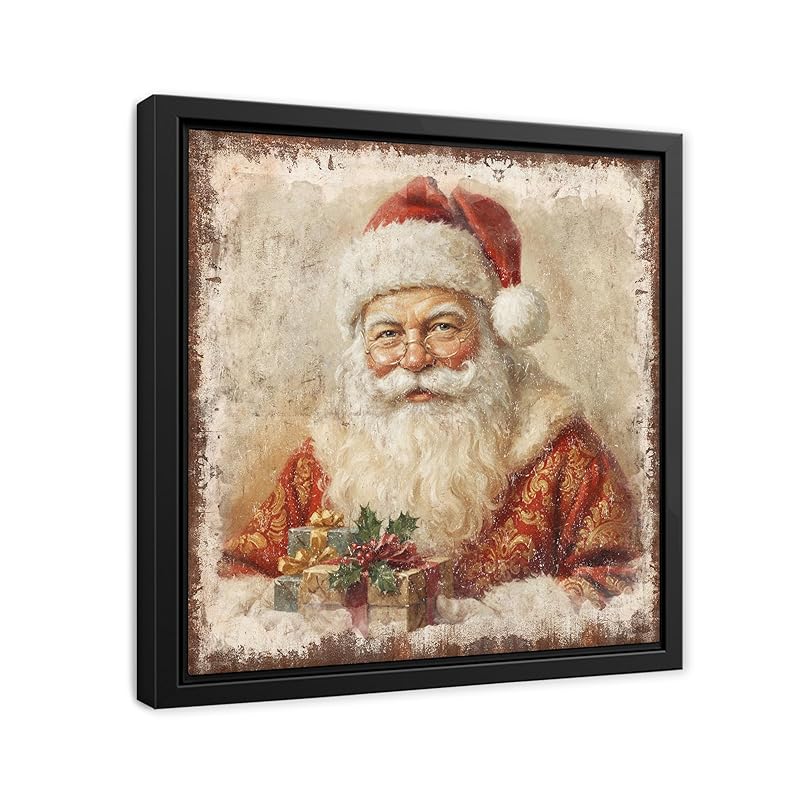 Amazon.com: AWESOMETIK - Rustic Santa Claus Christmas Canvas Wall Art ...