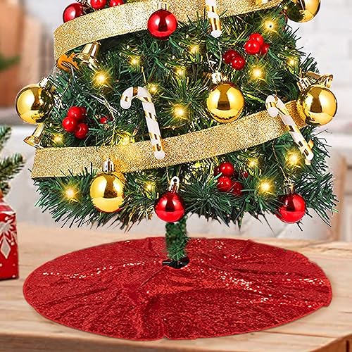 Miniatura 26 de ShinyBeauty - Falda de árbol de Navidad bordada y con lentejuelas de 24.0 pulgadas, falda de árbol de Navidad de poliéster para decoración de Navidad
