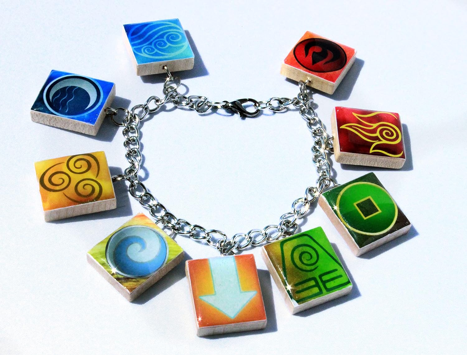 Four Nations Inspired Wooden Tile Charm Bracelet - Avatar the Last Airbender, Legend of Korra Inspired