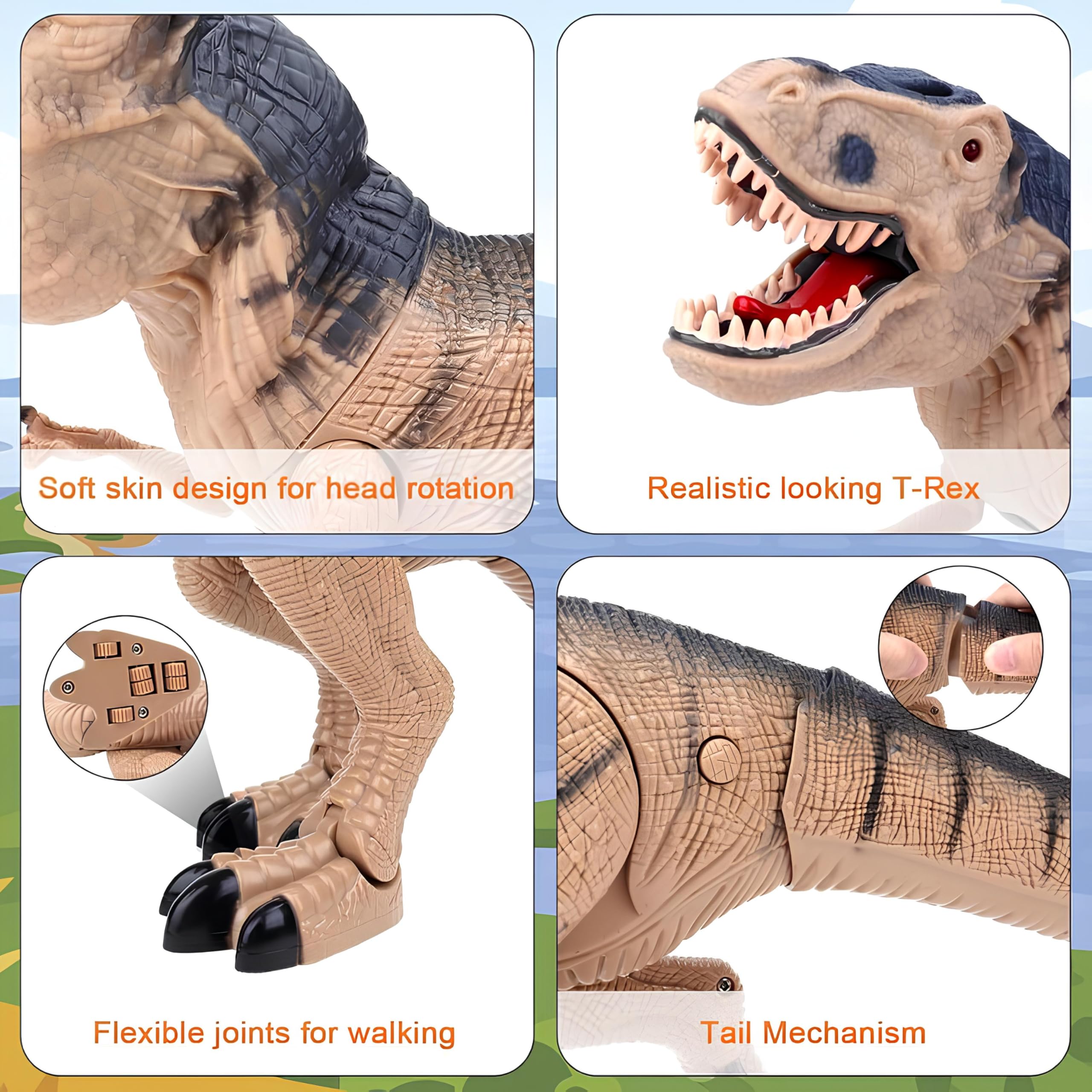 Dinosauro Telecomandato Gigante cm 53 con Effetto Fumo dalla Bocca Luce LED e Suoni Reali RC Dinosaur Tirannosauro T Rex Cammina e Ruggisce Realistico T-Rex Dinosauro Elettrico Gigante Giocattolo
