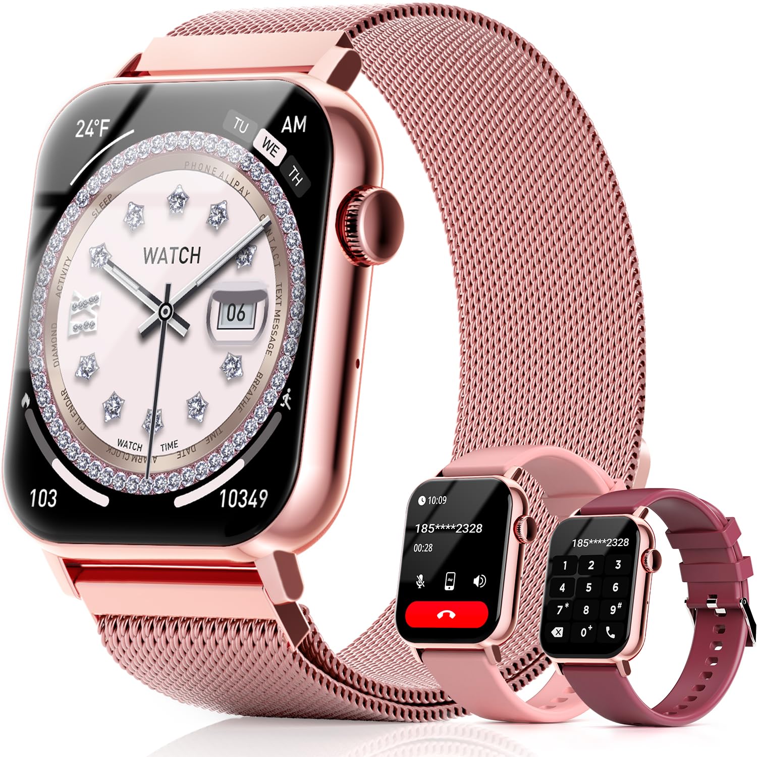 Photo 1 of Trendia Smart Watches for Women, 1.83'' HD Fitness Tracker with Answer/Make Calls, Heart Rate/Sleep/SpO2 Monitor, 120+ Sport Modes, IP68 Waterproof, Compatible iPhone/Samsung/Android Rose Pink
