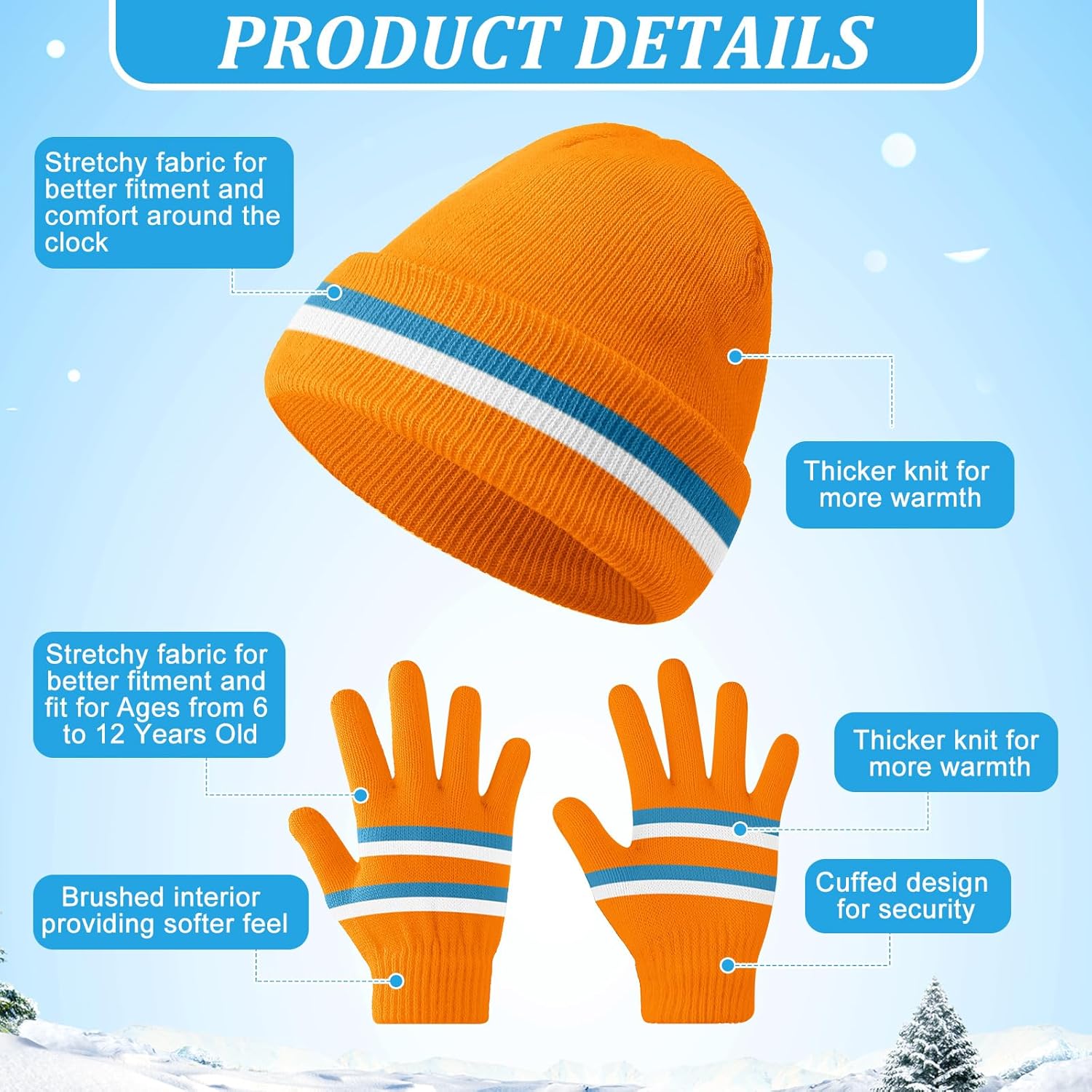 Funtery 48Pcs Kids Winter Beanie and Gloves Set Bulk Pack Knit Hat Unisex Magic Gloves Pack Winter Gift for Boy Girl Donation - Image 5