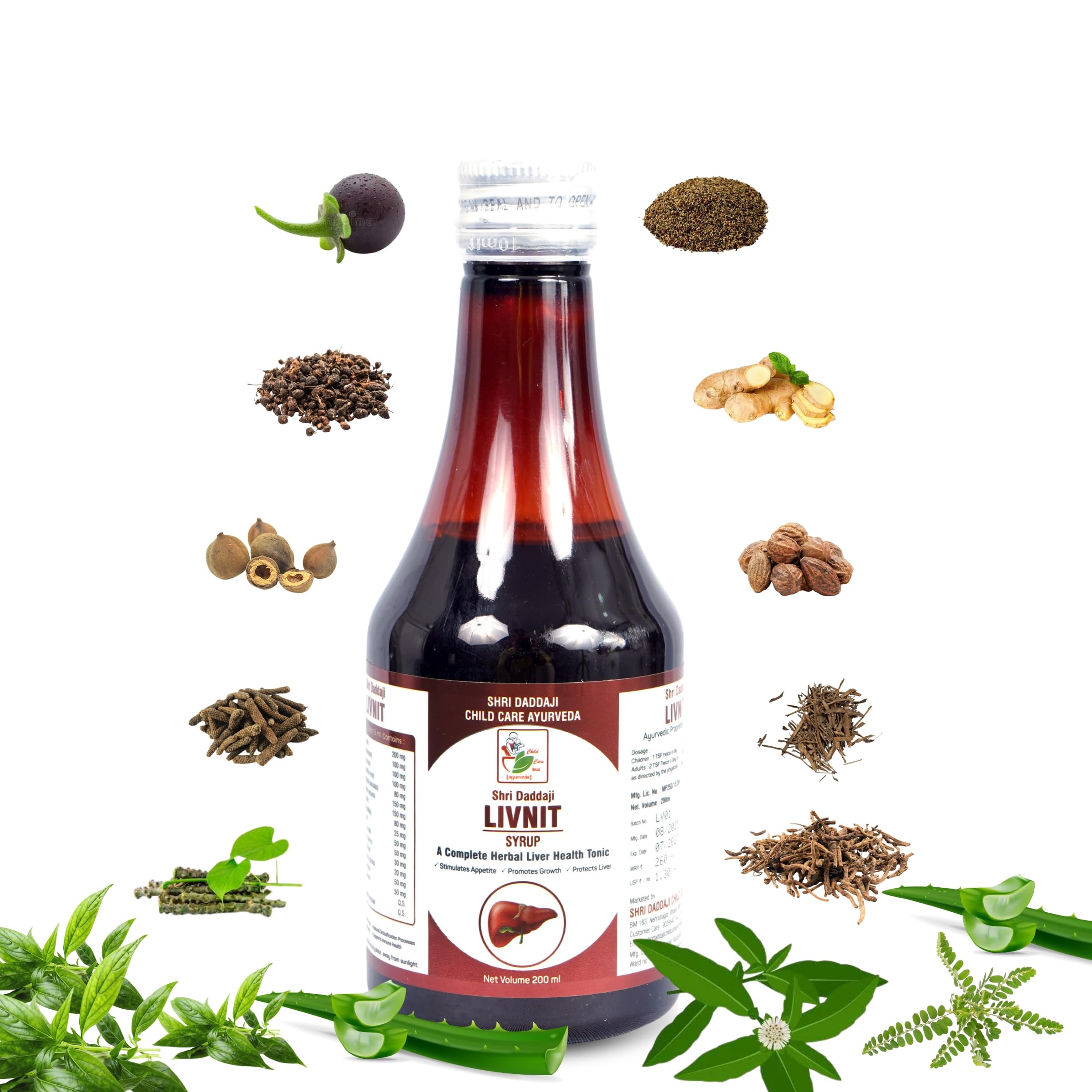 Shri Daddaji LIVNIT Syrup 200ml | Ayurvedic Liver Health Tonic | Herbal Detox for Healthy Liver, Digestion & Immunity | Boosts Appetite & Promotes Growth | Natural & Safe for All Ages-image-11