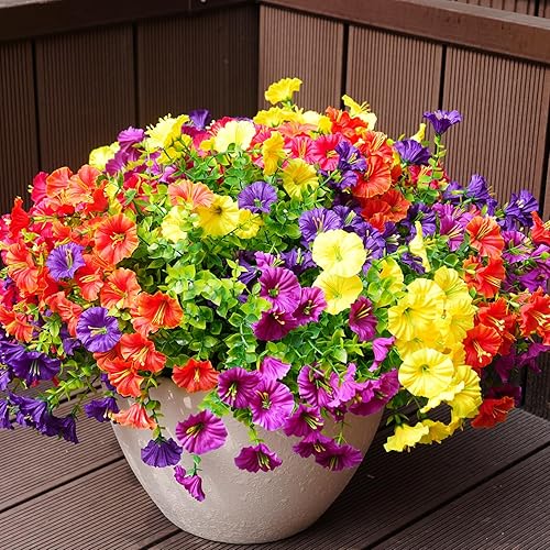 Artificial Flowers for Outdoors, UV Resistant Fake Silk Morning Glory,