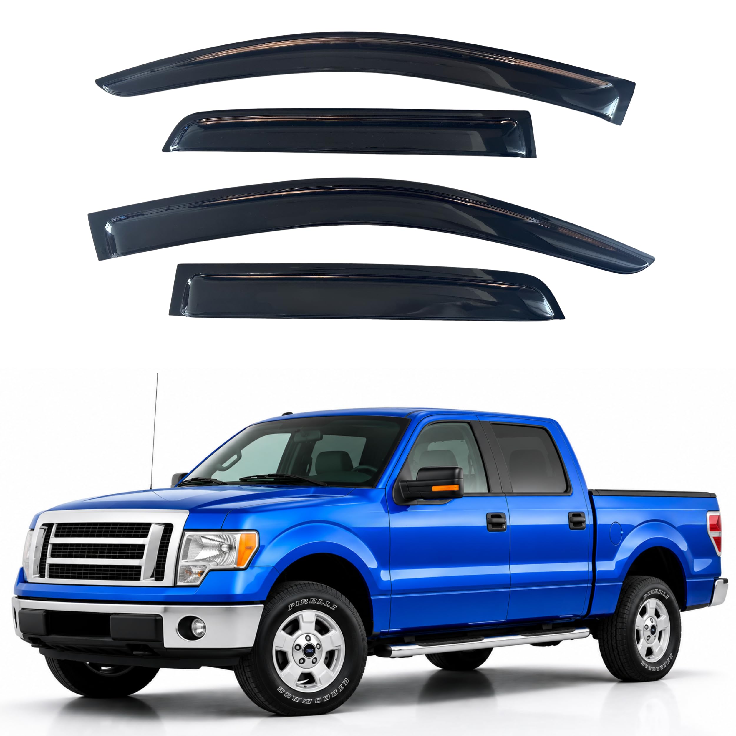 IG Window Visors Fit for 2009-2014 Ford F150 SuperCrew, Out-Channel Rain Guards Vent Wind Deflectors 4PC, Truck Accessories for 2010-2014 Ford F-150 Raptor Crew Cab (Full-Size Cabs Only)
