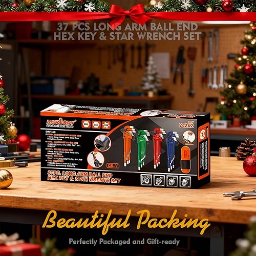 Miniatura 2 de HORUSDY Juego de llaves Allen hexagonales de 37 piezas, juego de llaves hexagonales de brazo largo con extremo de bola en estrella SAE y métrico