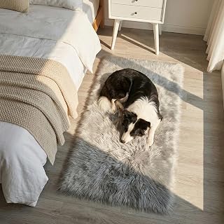 Plüsch-Teppich aus Kunstschaffell-Ultraweicher,Flauschiger Bettvorleger,maschinenwaschbar,seidiger Hochflor-Teppich für Schlafzimmer und Wohnzimmer,Gray 60x110
